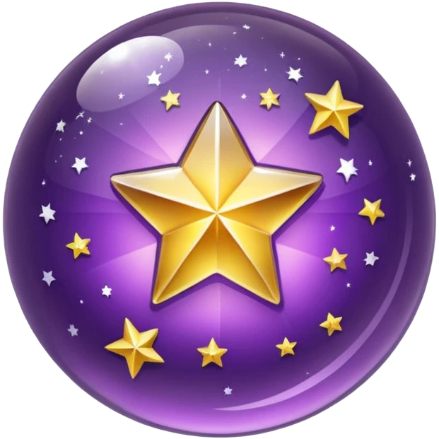 Bola de cristal roxa com estrela no centro dourada brilhante dentro emoji
