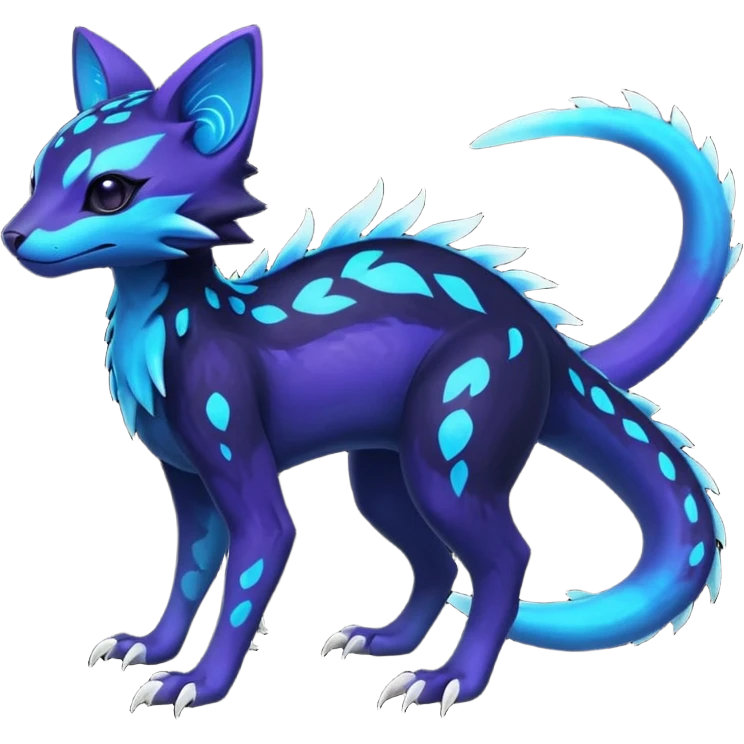 Rare realistic dark black with glowing blue bioluminescent edgy badass epic pretty beautiful handsome gorgeous aesthetic colorful vibrant Vernid-Trico-Amaura-species-Fakemon-creature by LiLaiRa, 4 legs, 1 tail, random markings, (full body) emoji