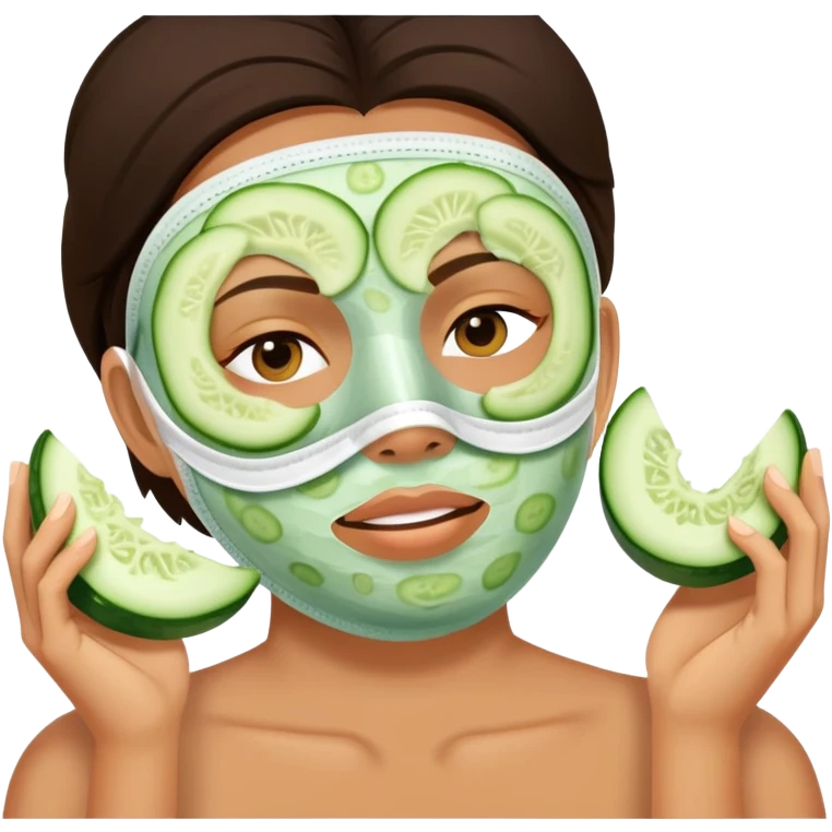 Face mask skincare treatment with cucumber slices on eyes emoji
