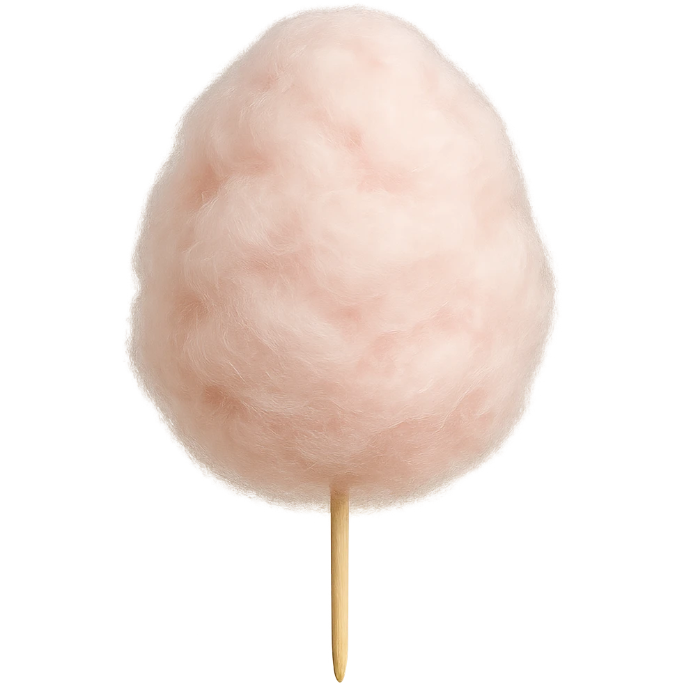 Fluffy cotton candy isolated on a white background, realistic food photography style, emphasizing softness and lightness of the cotton candy. emoji