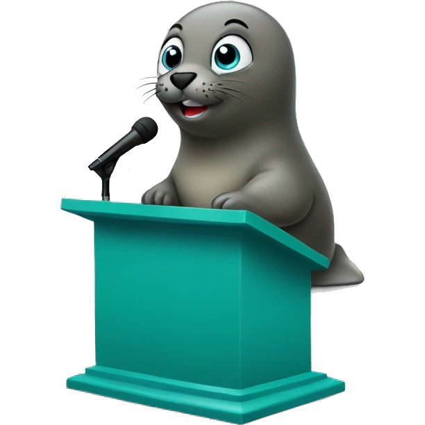teal seal giving a speech behind a podium emoji