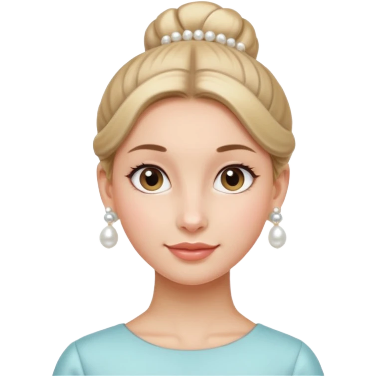 Clean Girl with a tidy bun, pearl earrings, radiant skin, fresh and simple look emoji