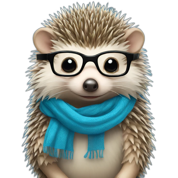 hedgehog with long blue scarf and black glasses emoji