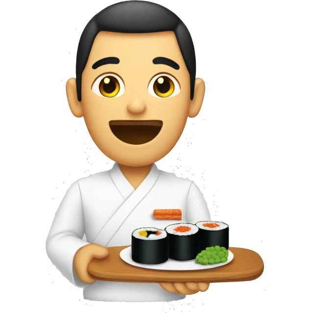 A perdón holding a Sushi emoji