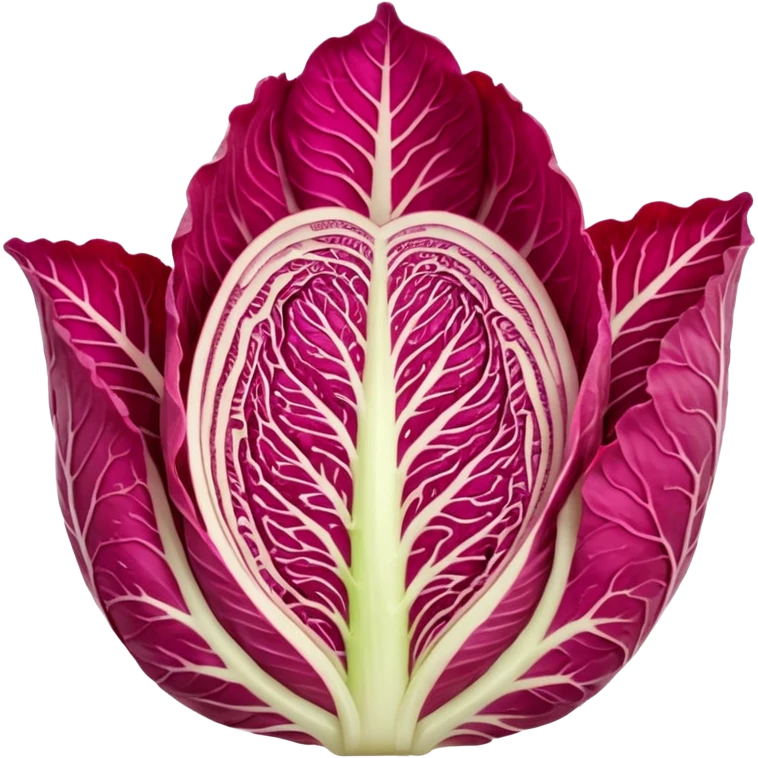 red napa cabbage whole, no green parts, all red, cross-section, no face emoji