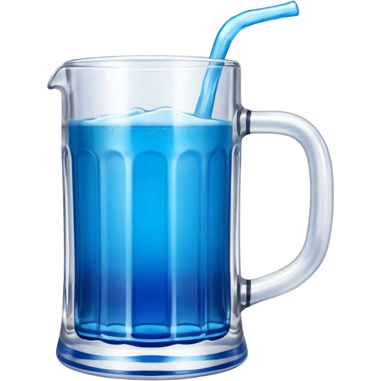Large clear glass mug similar to beer stein with bright blue liquid inside. Put redbull drink logo on  mug. Add ridges to mug  emoji