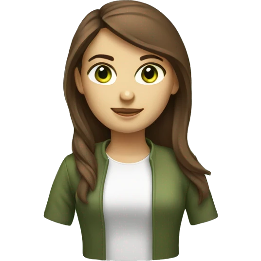 Female coder featuring a laptop. Shee has long brown hair, green eyes, white skin. emoji