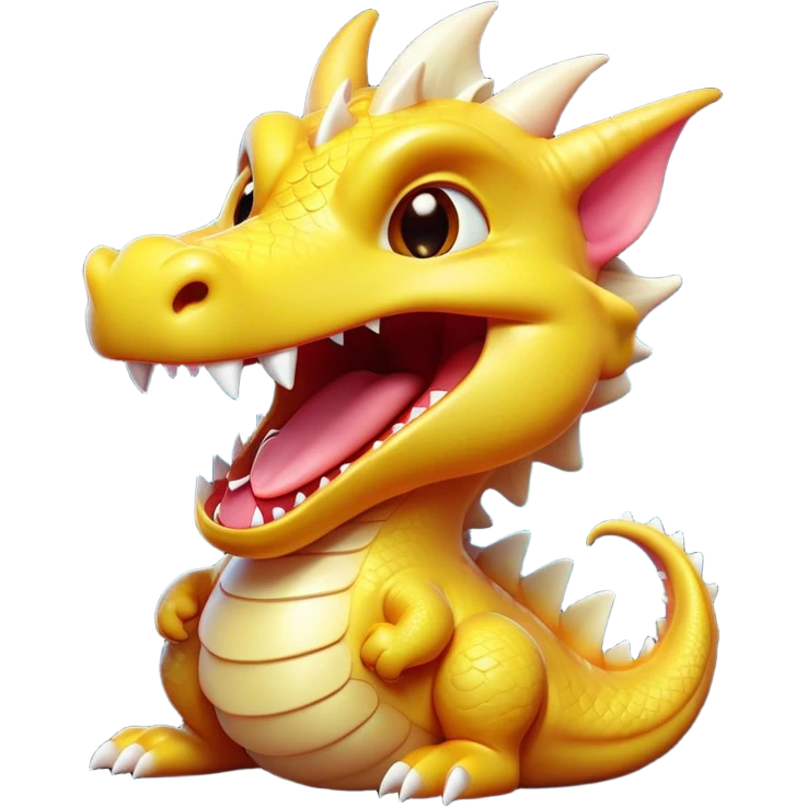 Cinematic Cute Yawning Dragon Portrait Emoji, Head tilted slightly with a dramatic, wide-open yawn, showcasing a soft, lustrous scaled body with gently drooping fins and half-closed, drowsy eyes, Simplified yet irresistibly adorable features, highly detailed, glowing with a soft, cozy mythical glow, high shine, relaxed yet expressive, stylized with a dash of fantastical charm, soft glowing outline, capturing the essence of a sleepy yet affectionate dragon that seems ready to stretch out and rest in its enchanted lair! emoji