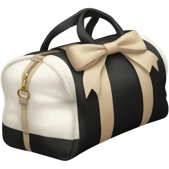 white and black duffle bag with a beige bow emoji