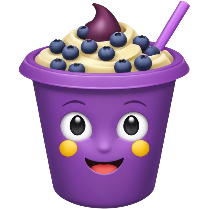 acai bowl in a purple plastic cup, cute, purple cup, colorful fruit, emoji style emoji