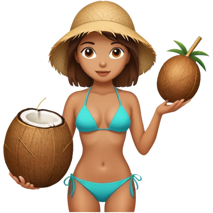 beautiful girl on the beach with coconut  emoji