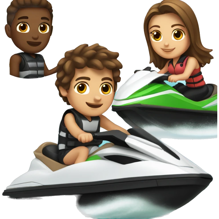 Brown hair boy riding jetski with brown haired girl emoji