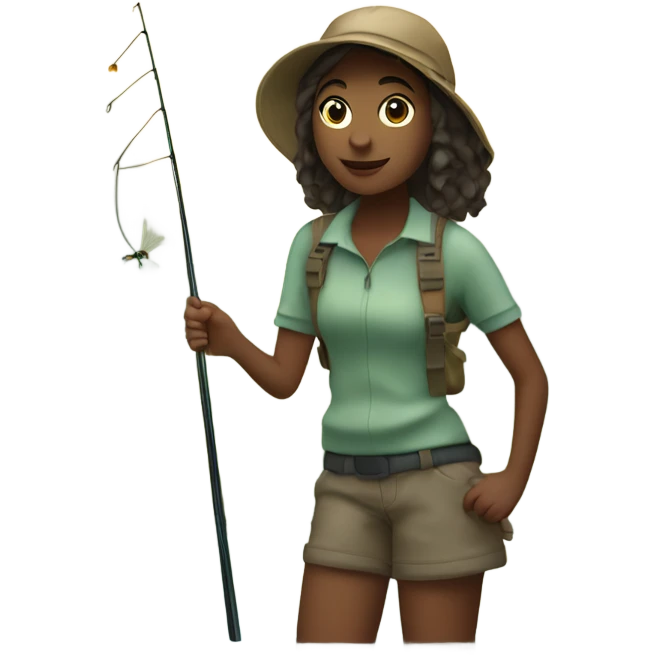 Teenage Girl standing in a stream fishing with a fly rod emoji