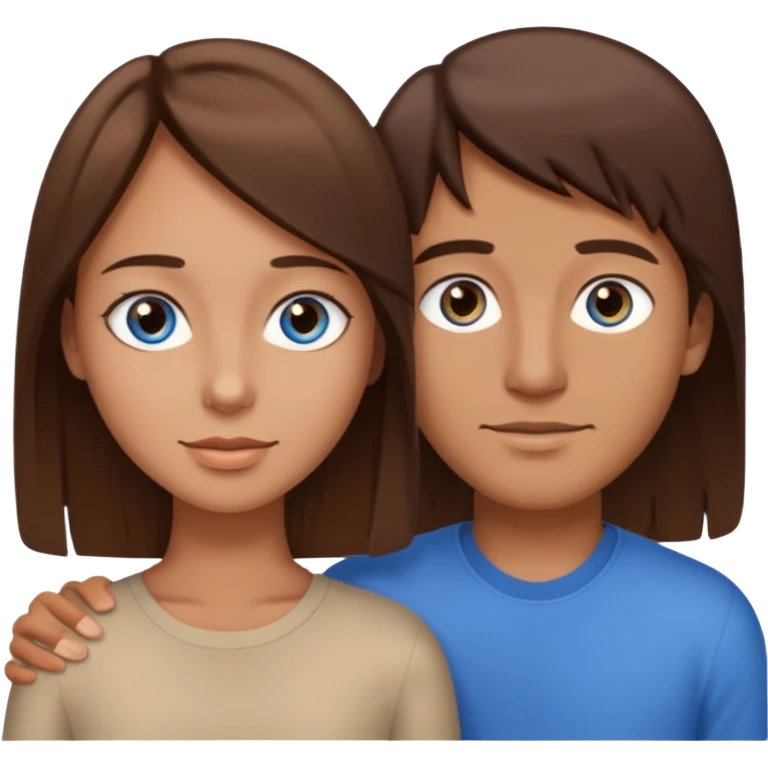 couple homme cheveux raide châtains, yeux bleu et femme cheveux raide chatains, yeux marron emoji