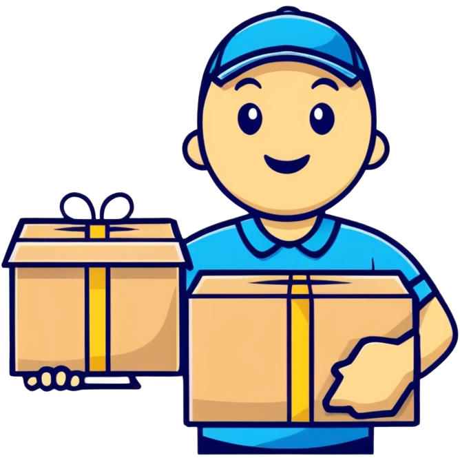 A cheerful character with delivery boxes and a clipboard, representing a reliable supplier emoji