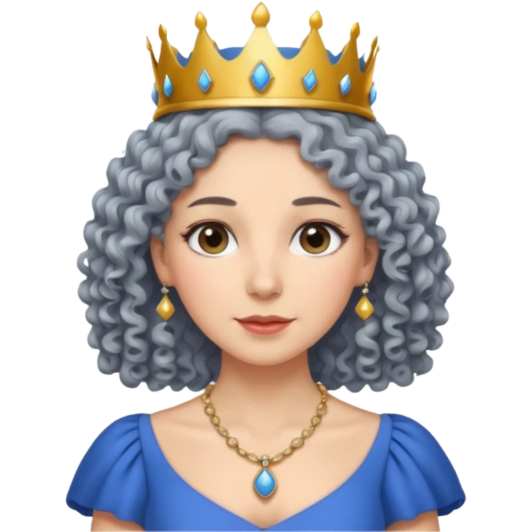 gray curly hair ladies with necklace and crown, with blue dress emoji