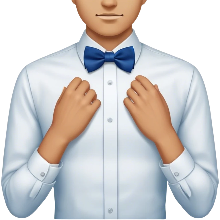 
a man's hand straightens a dark blue bow tie on the collar of a white shirt emoji