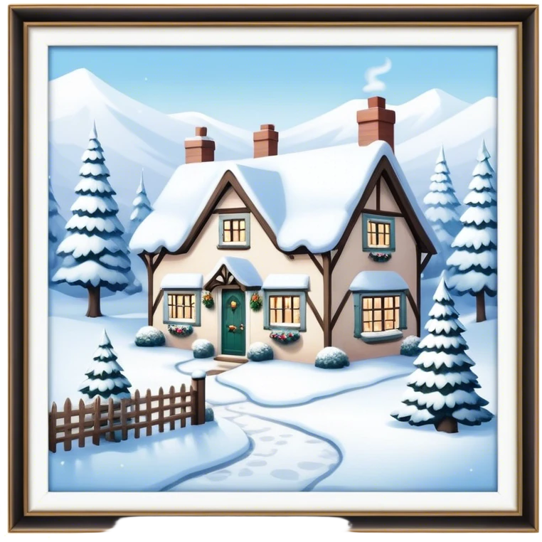Shabby chic style English Christmas cottage with snow emoji