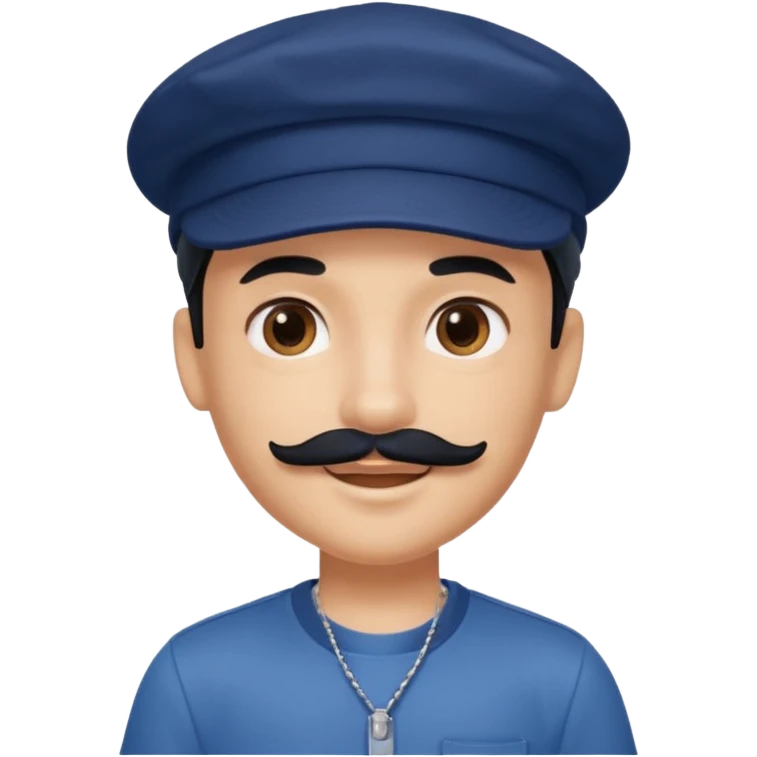 generate a pretty bratz boy wearing a dark blue cap and shirt. 

Mustache- black emoji