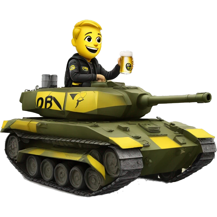 Bvb dortmund fan riding on a tank with a beer. emoji