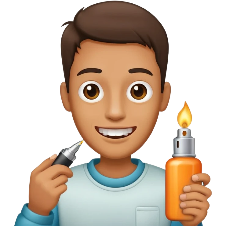 Persona senza denti con una bottiglia e un accendino in mano emoji