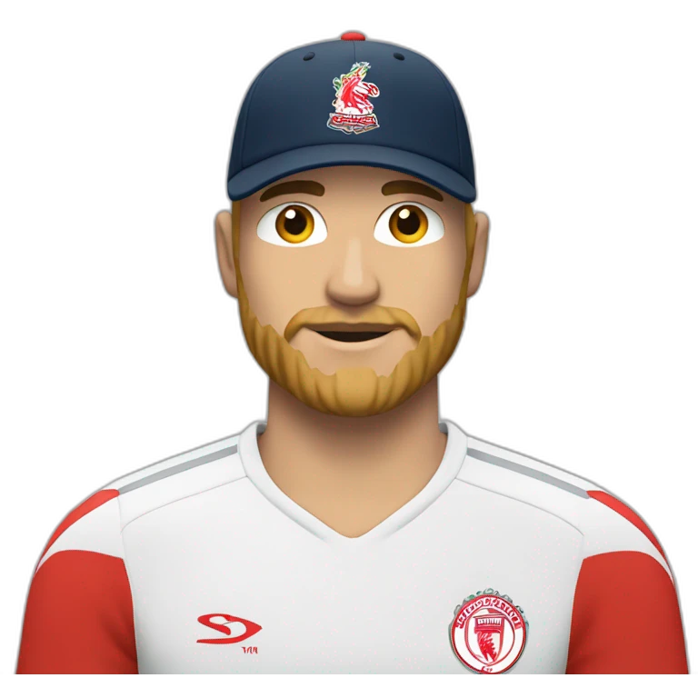 Man with short blonde hair and blonde beard wearing leyton Orient cap emoji