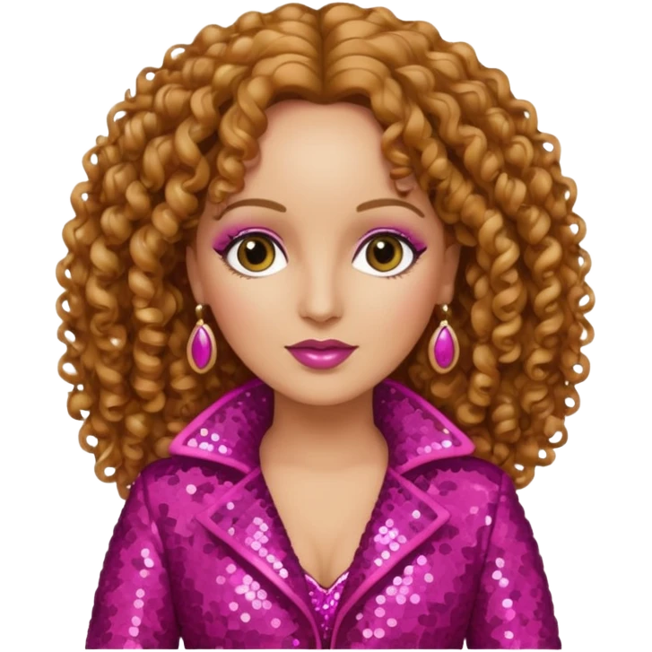 Teena Marie with long golden brown curly hair, dark pink sequin outfit emoji