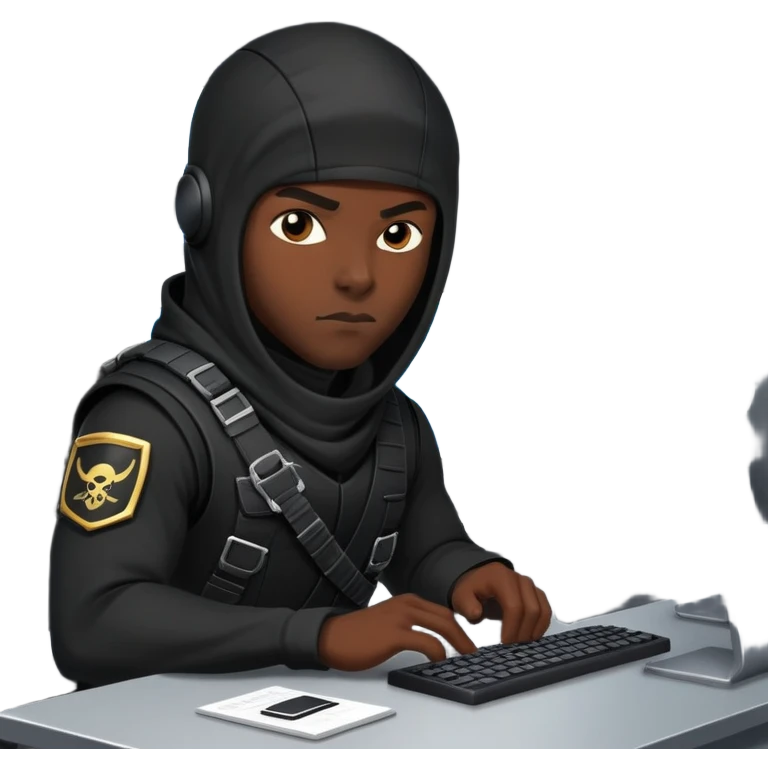 african-american mercenary black ninja hacker terminal command center emoji