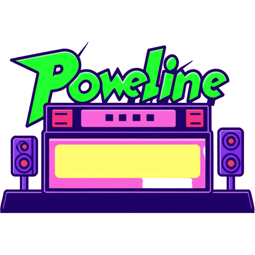 green and pink K-Pop lightstick with 'POWERLINE' text, surrounded by cheering fans and stage lights, energetic concert scene emoji