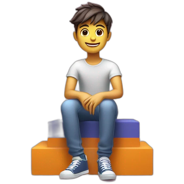 Create a 3D illustration of an animated character of a handsome boy sitting Casually on top of a social media logo"Instagram", the character must wear modern lndia emoji