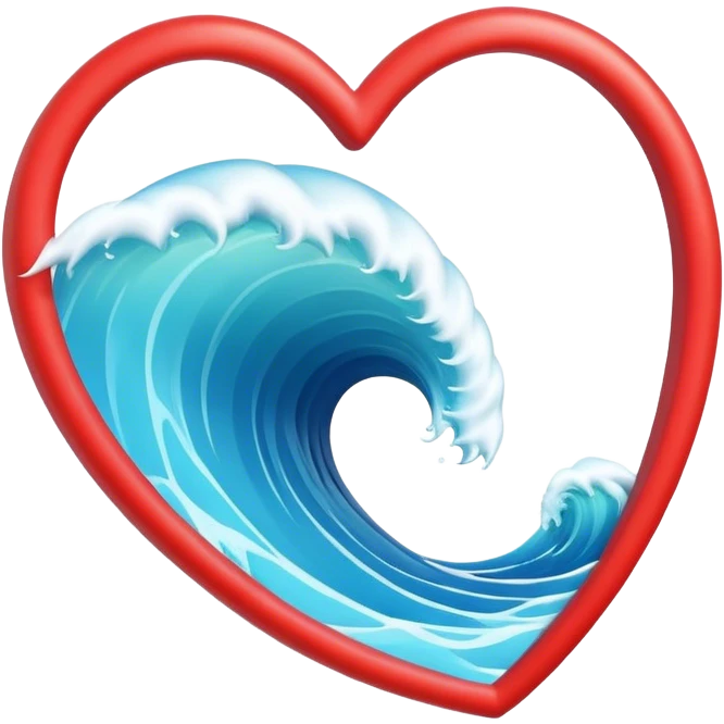 Sea wave in 3d heart shaped emoji