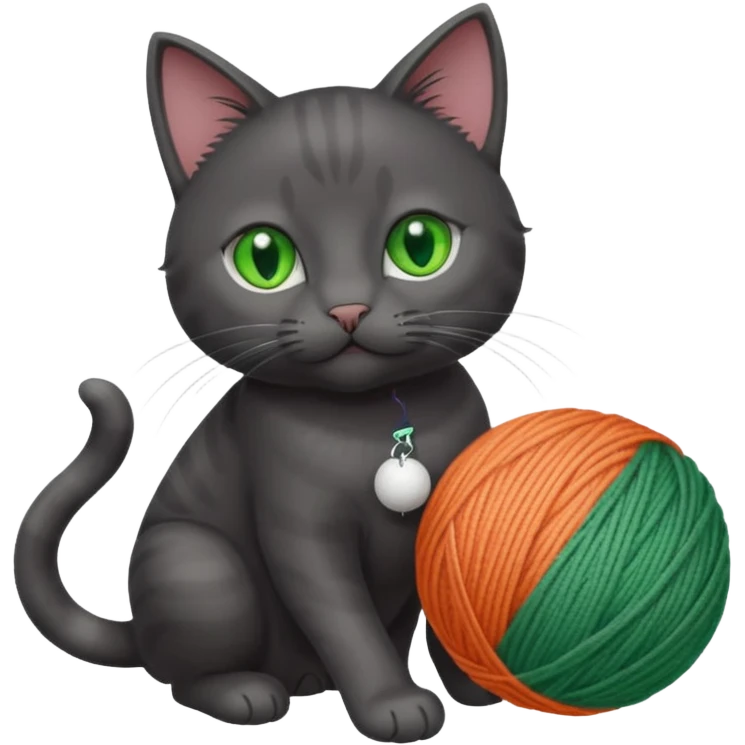 beautiful female solid dark grey cat with green eyes, white toes/paws and white patch on her chest playing emoji