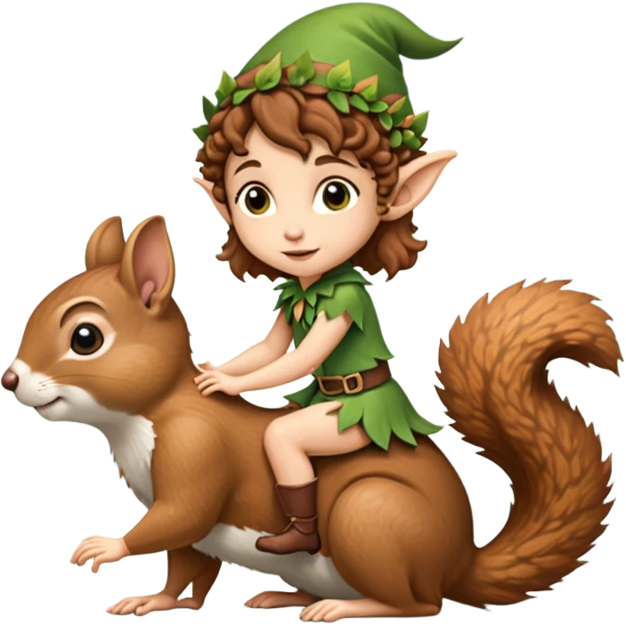 tiny forest elf short tight curly brown hair riding squirrel emoji