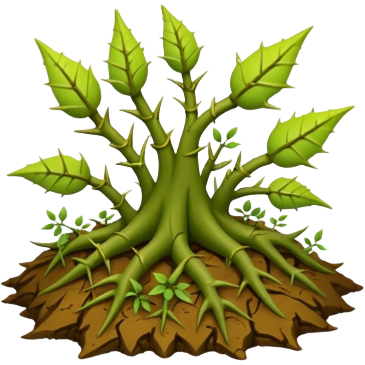 green vines with thorns sprouting from the ground, 3D, extremely detailed, earthy color palette, yellow green and brown tones emoji