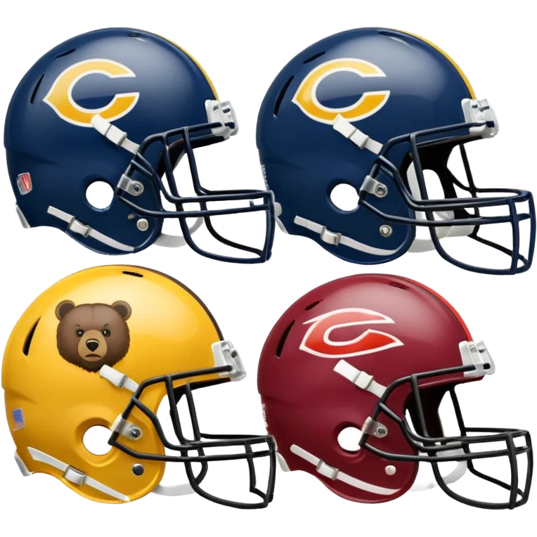 Commanders and Bears football helmets side by side, each with their official team logo, emoji style emoji