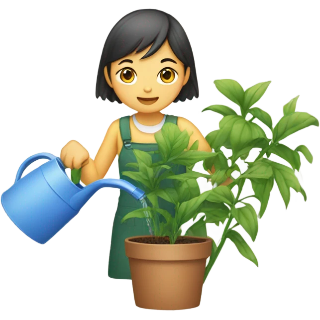 asian girl watering plants emoji