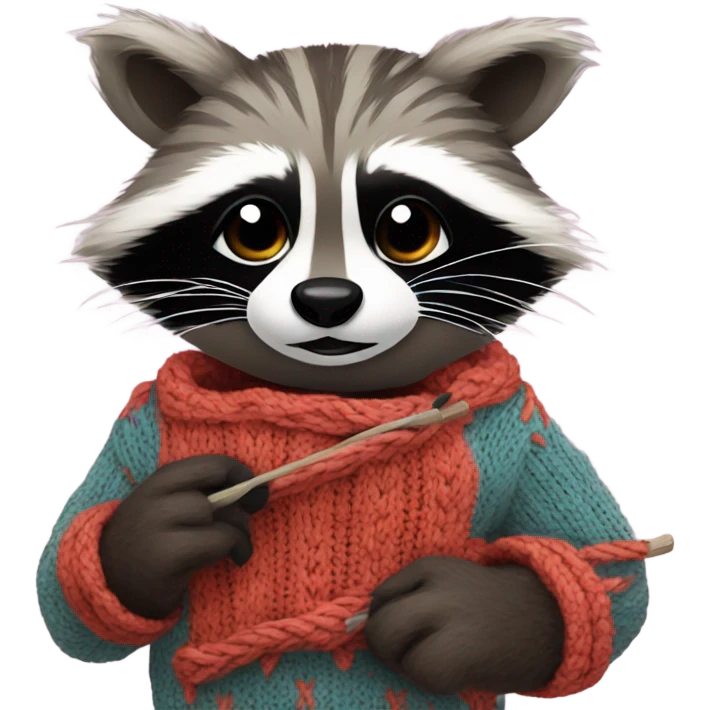 Raccoon knitting a sweater  emoji