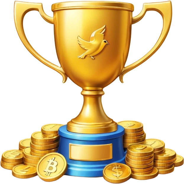 prize pool, trophy surrounded by coins, vibrant emoji