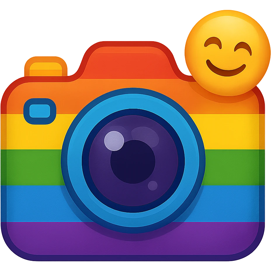 gay pride emoji, rainbow camera, creative and fun emoji