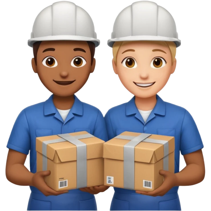 create a realistic emoji of two working packaging workers switching positio emoji