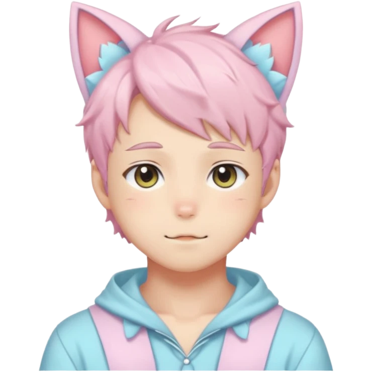 Shiny Blushing Cute Kawaii Handsome Shota Anime Man with Cat Ears Trending Style Cottagecore Pastelcore  emoji