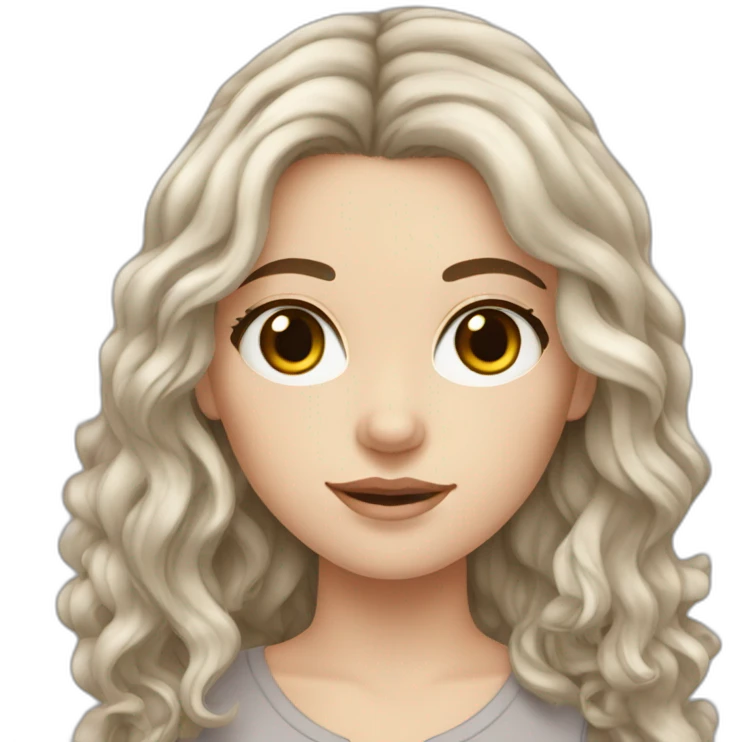 white girl with dark brown wavy long hair, freckles and dark eyes emoji