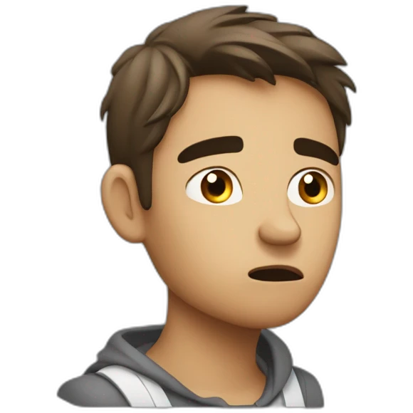 confused young frustrated thinking pose one hand on their chin while furrowing their brow emoji