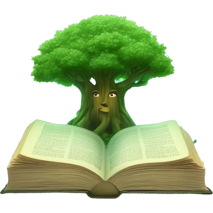 Holy Bible with a magical forest coming from it and a green aesthi emoji