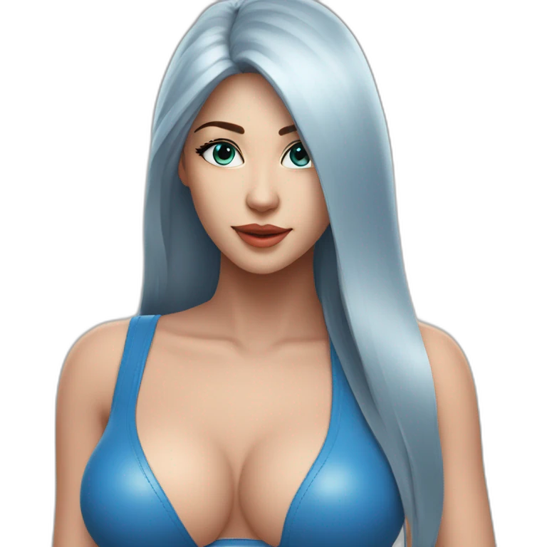 sexy; leather bra; seductive girl; blue long straight hair; emoji