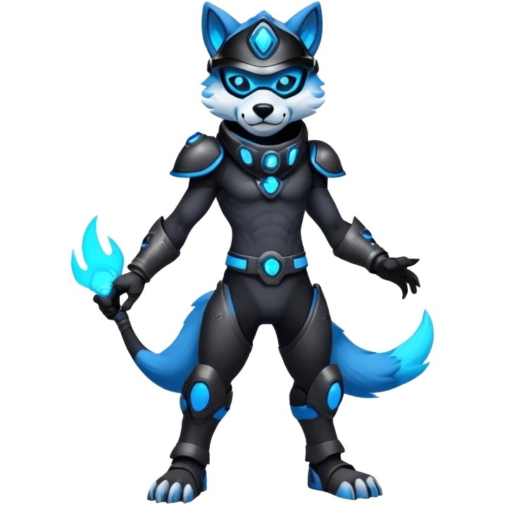 Anthro Protogen-furry-fursona, full body, black screen mask face, emoji