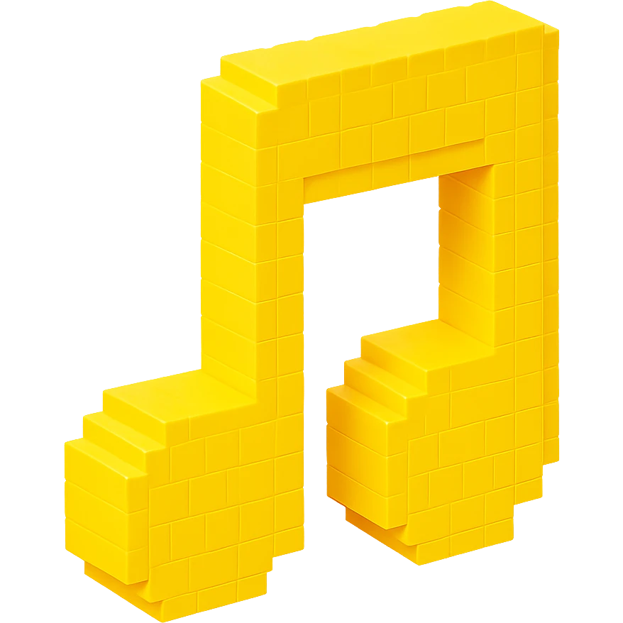 music note, voxel style, yellow color, 3D cubic form emoji
