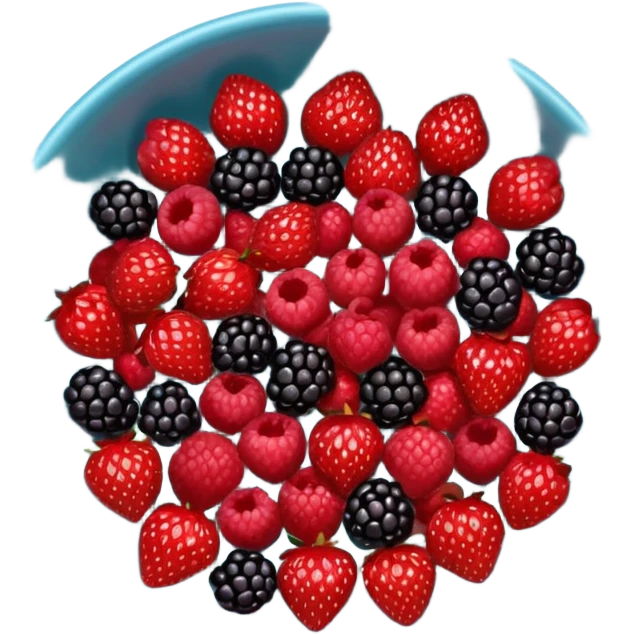 bowl negro solo de frutos rojos: fresas, moras, frambuesas. con vista desde arriba. emoji