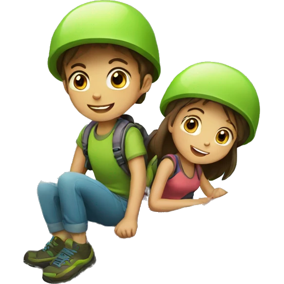 Girl and a boy climbing mountain  emoji