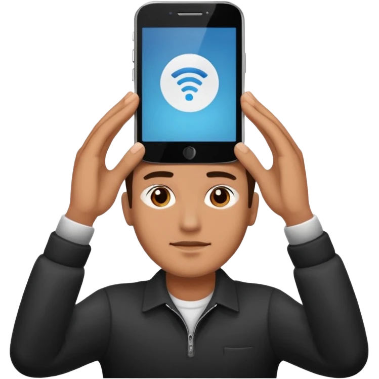 a guy holding 1 smartphone with both hands horizontally on top of his forehead emoji
